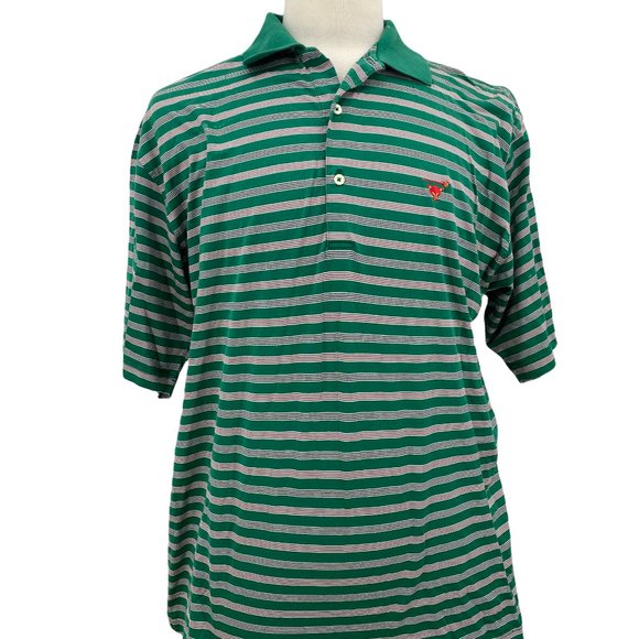 Fairway Greene Large Men's Golf Polo Stripe Shirt Green White Short Sleeve Large - Picture 1 of 6